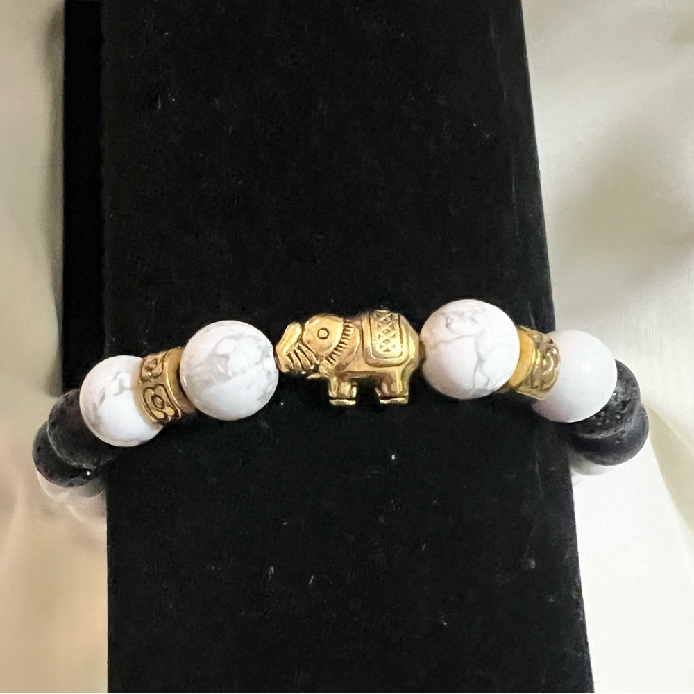 White Turquoise & Lava Stone Bracelet